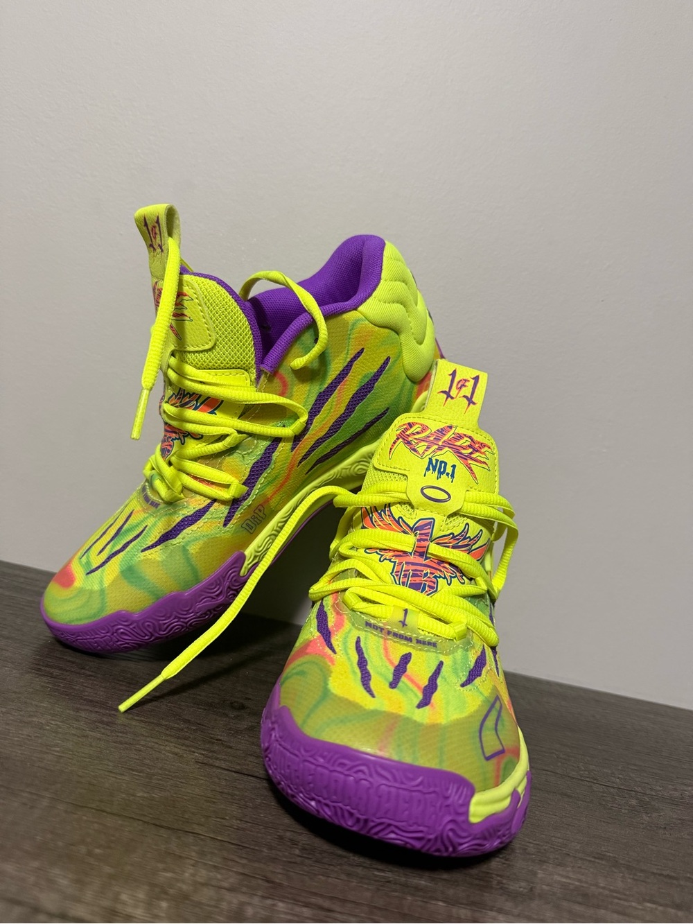 Puma Kids Neon Yellow and Purple Graphic Sneakers